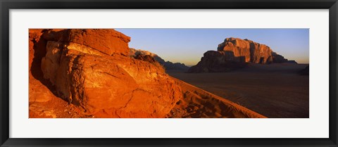 Framed Sand dunes in a desert, Jebel Um Ishrin, Wadi Rum, Jordan Print