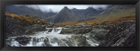 Framed Water falling from rocks, Sgurr a&#39; Mhaim, Glen Brittle, Isle of Skye, Scotland Print