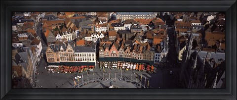 Framed Aerial view of Marktplatz from the Belfry of Bruges, Bruges, Flanders, Belgium Print