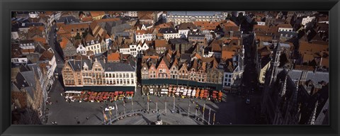 Framed Aerial view of Marktplatz from the Belfry of Bruges, Bruges, Flanders, Belgium Print