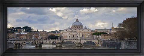 Framed Arch bridge across Tiber River with St. Peter&#39;s Basilica in the background, Rome, Lazio, Italy Print