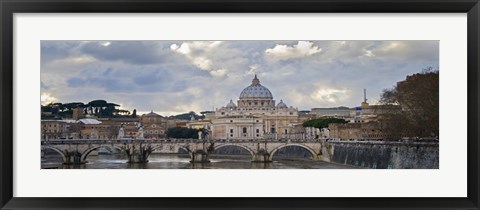 Framed Arch bridge across Tiber River with St. Peter&#39;s Basilica in the background, Rome, Lazio, Italy Print