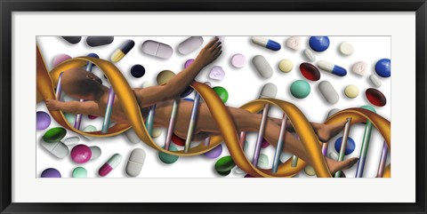 Framed DNA surrounded by pills Print