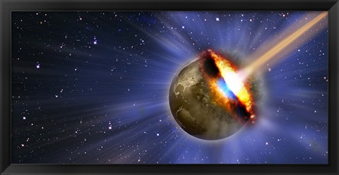 Framed Comet hitting earth Print