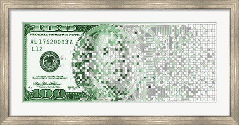 Framed One Hundred Dollar Bill turning digital Print