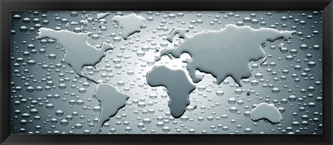 Framed Water drops forming continents (black and white) Print