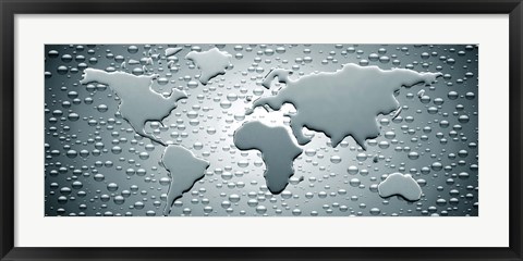 Framed Water drops forming continents (black and white) Print