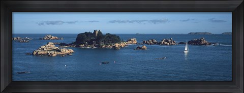 Framed Castle at the coast, Costaeres Castle, Cote de Granit Rose, Ploumanach, Perros-Guirec, Cotes-D&#39;Armor, Brittany, France Print