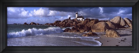 Framed Lighthouse on the coast, Pontusval Lighthouse, Brignogan, Finistere, Brittany, France Print