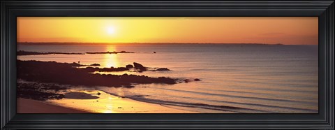 Framed Sunrise over the beach, Beg Meil, Finistere, Brittany, France Print