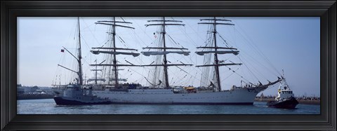 Framed Harbor maneuvers at a harbor, Rosmeur Harbour, Douarnenez, Finistere, Brittany, France Print