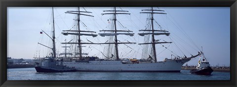 Framed Harbor maneuvers at a harbor, Rosmeur Harbour, Douarnenez, Finistere, Brittany, France Print