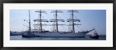 Framed Harbor maneuvers at a harbor, Rosmeur Harbour, Douarnenez, Finistere, Brittany, France Print