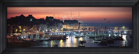 Framed Boats at a harbor, Rosmeur Harbour, Douarnenez, Finistere, Brittany, France Print