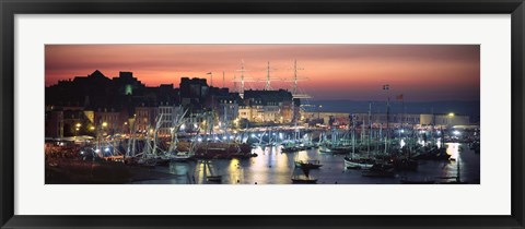Framed Boats at a harbor, Rosmeur Harbour, Douarnenez, Finistere, Brittany, France Print