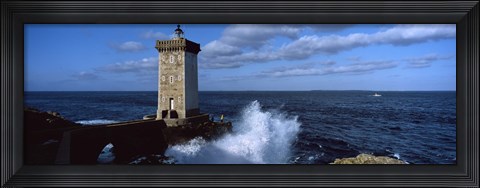 Framed Lighthouse on the coast, Kermorvan Lighthouse, Le Conquet, Finistere, Brittany, France Print
