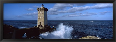 Framed Lighthouse on the coast, Kermorvan Lighthouse, Le Conquet, Finistere, Brittany, France Print