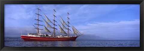 Framed Tall red ship in Baie De Douarnenez, Brittany, France Print