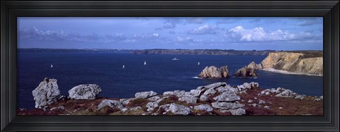 Framed Cliffs on the coast, Roadstead of Brest, Crozon Peninsula, Finistere, Brittany, France Print