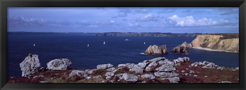 Framed Cliffs on the coast, Roadstead of Brest, Crozon Peninsula, Finistere, Brittany, France Print