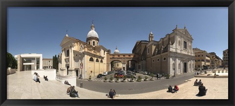 Framed Tourists sitting on steps at Piazza Porto Ripetta, Rome, Lazio, Italy Print