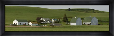 Framed Farm with double barns in wheat fields, Washington State, USA Print