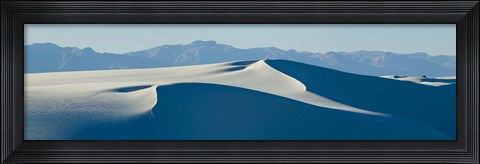 Framed White sand dunes with mountains in the background, White Sands National Monument, New Mexico, USA Print