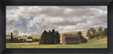 Framed Old barn under cloudy sky, Palouse, Washington State, USA Print