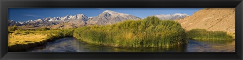 Framed Owens River flowing in front of mountains, Californian Sierra Nevada, Bishop, California, USA Print