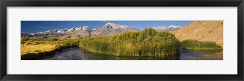 Framed Owens River flowing in front of mountains, Californian Sierra Nevada, Bishop, California, USA Print