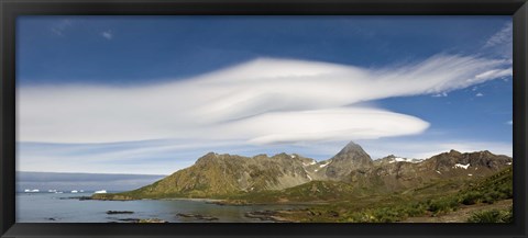 Framed Lenticular clouds forming over Cooper Bay, South Georgia Island Print