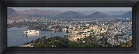Framed High angle view of a city, Lake Palace, Lake Pichola, Udaipur, Rajasthan, India Print