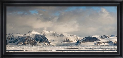 Framed Ice floes and storm clouds in the high arctic, Spitsbergen, Svalbard Islands, Norway Print