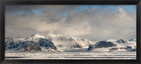 Framed Ice floes and storm clouds in the high arctic, Spitsbergen, Svalbard Islands, Norway Print