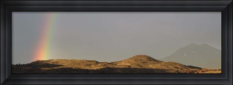 Framed Rainbow in early morning over the hills around Lake Pehoe, Torres del Paine National Park, Chile Print