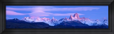 Framed Lenticular clouds and pre-dawn light over mountains, Mt Fitzroy, Cerro Torre, Argentine Glaciers National Park, Argentina Print
