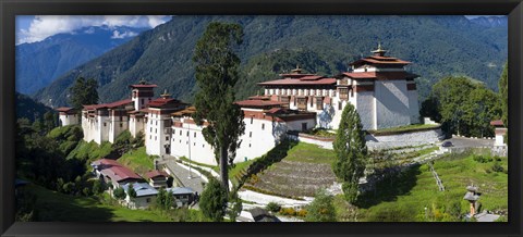 Framed High angle view of a fortress in the mountains, Trongsa Dzong, Trongsa, Bhutan Print