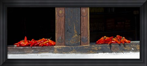 Framed Red chilies drying on window sill, Paro, Bhutan Print