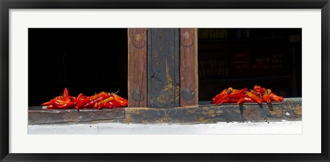 Framed Red chilies drying on window sill, Paro, Bhutan Print