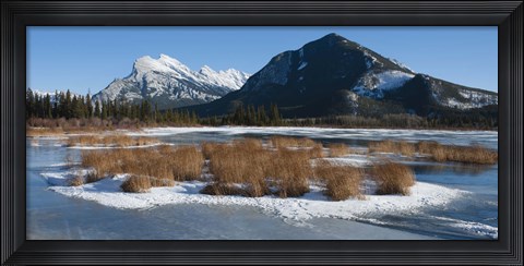 Framed Salt lake with mountain range in the background, Mt Rundle, Vermillion Lake, Banff National Park, Alberta, Canada Print