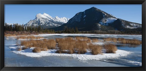 Framed Salt lake with mountain range in the background, Mt Rundle, Vermillion Lake, Banff National Park, Alberta, Canada Print