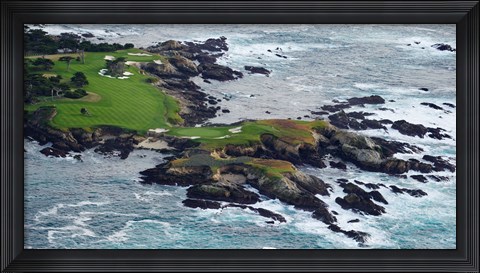 Framed Golf course on an island, Pebble Beach Golf Links, Pebble Beach, Monterey County, California, USA Print