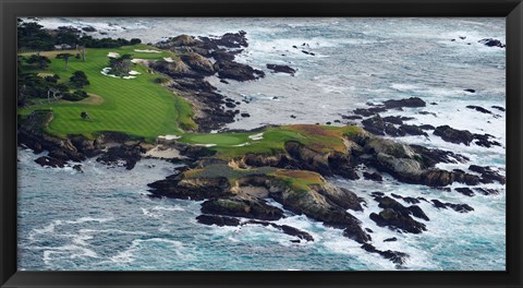 Framed Golf course on an island, Pebble Beach Golf Links, Pebble Beach, Monterey County, California, USA Print