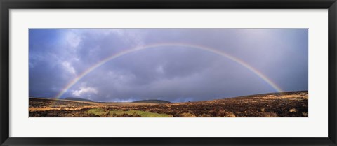 Framed Rainbow above Fernworthy Forest, Dartmoor, Devon, England Print