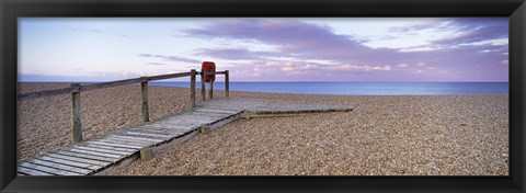 Framed Boardwalk on the beach at dawn, Chesil Beach, Jurassic Coast, Dorset, England Print