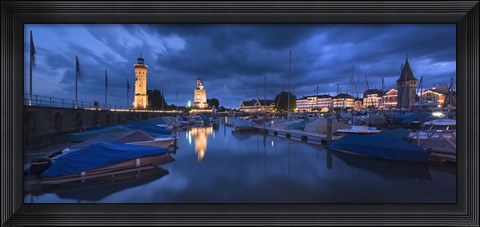 Framed Harbor at dusk, Lindau, Lake Constance, Bavaria, Germany Print