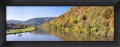 Framed River flowing in a valley in autumn, Neckar River, Neckargemund, Baden-Wurttemberg, Germany Print