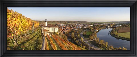 Framed Vineyards around a castle, Horneck Castle, Gundelsheim, Baden-Wurttemberg, Germany Print