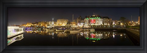 Framed Buildings lit up at night, Inner Harbour, Victoria, British Columbia, Canada 2011 Print