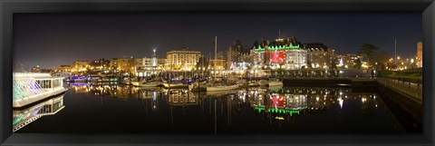 Framed Buildings lit up at night, Inner Harbour, Victoria, British Columbia, Canada 2011 Print